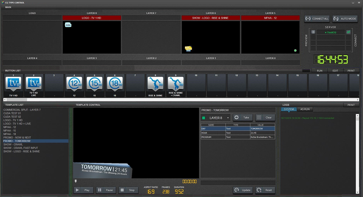 Control advertisment on Cinegy Playout Server with CG Type Control