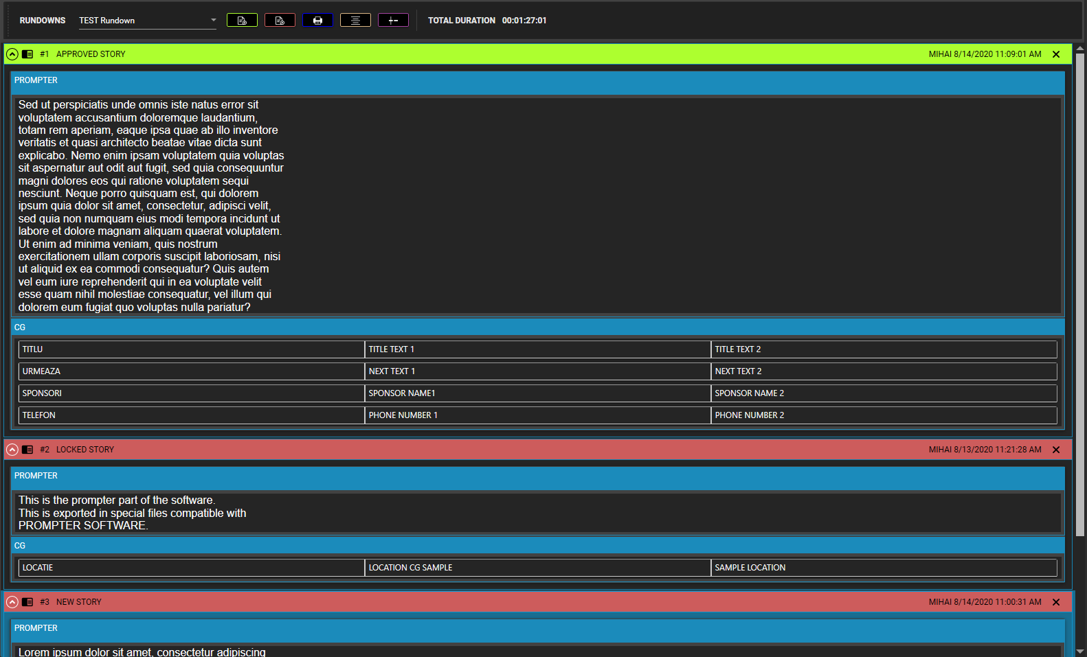 Create/Edit multiple rundowns.